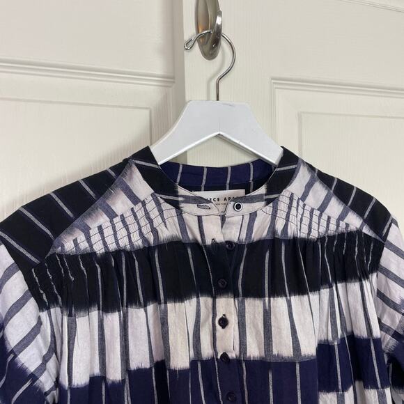 Apiece Apart Mission Ikat Print Popover S/S Blouse Shirred Cotton Top Sz XS - Picture 3 of 10